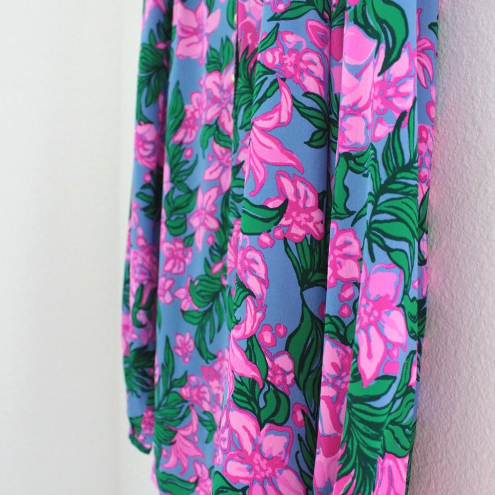 Lilly Pulitzer Elsa Silk Top, Cerise Pink Safari Sunset, Size L - Picture 7 of 8